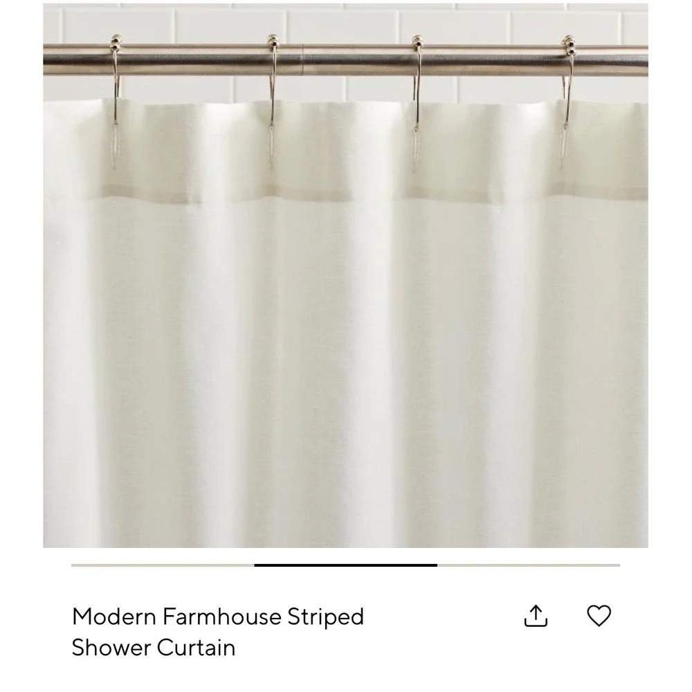 Pottery Barn Modern Farmhouse Striped Shower Curtain White Tan 72x72 Bathroom